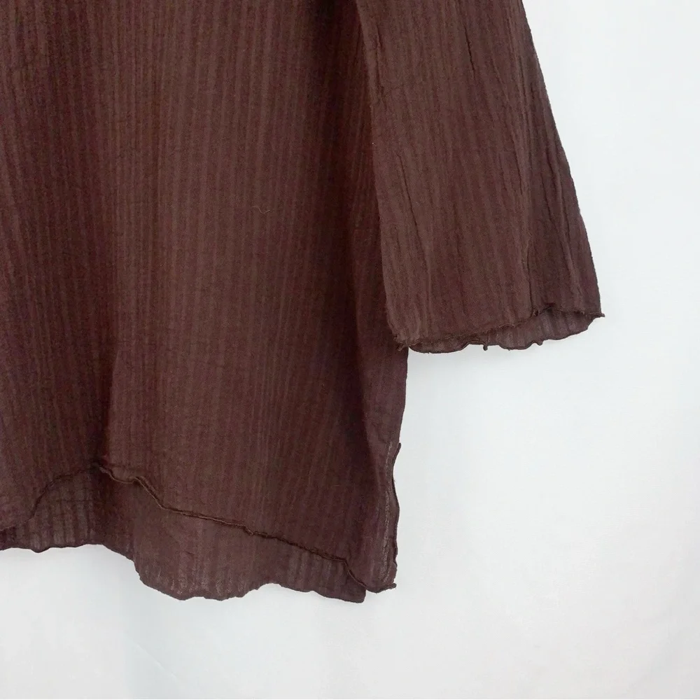 Dotti Brown Boho Gauzy Cotton Hooded Tunic Top Lagenlook - Picture 2 of 6
